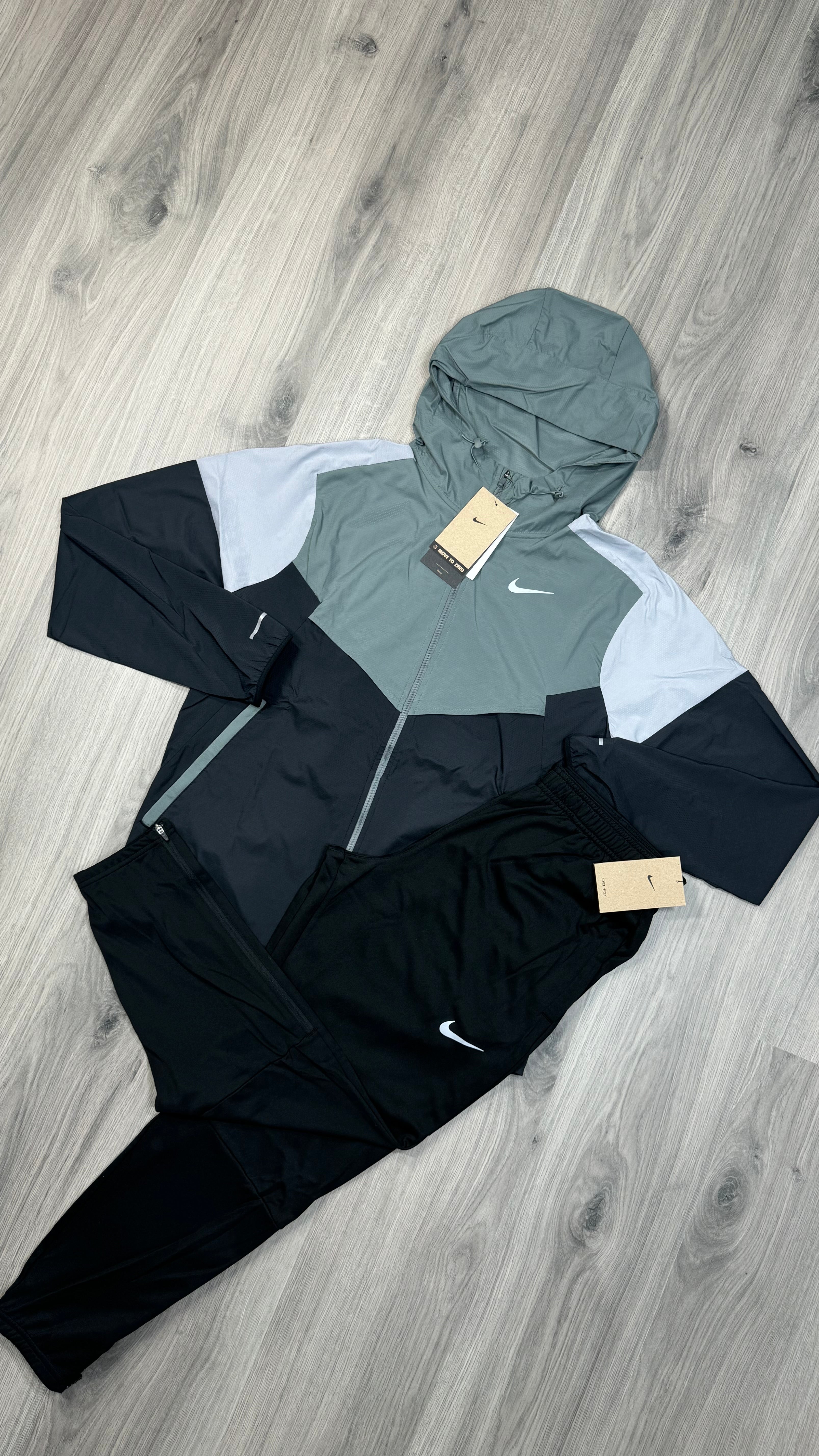Nike UV Windrunner black and grey jacket and Nike Black Challenger bottoms set