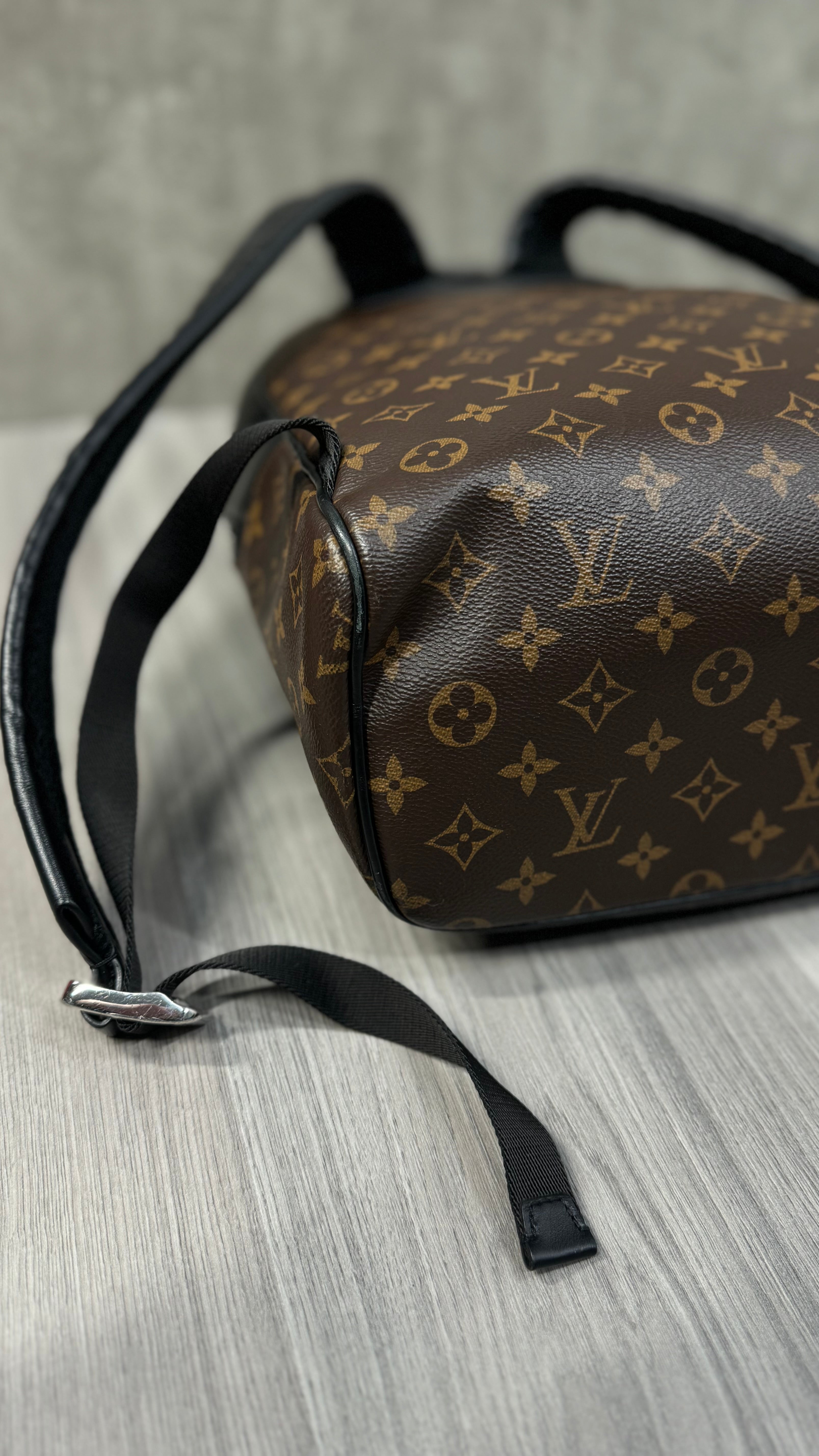 Louis Vuitton Josh Backpack In Monogram Macassar Canvas With Black Leather