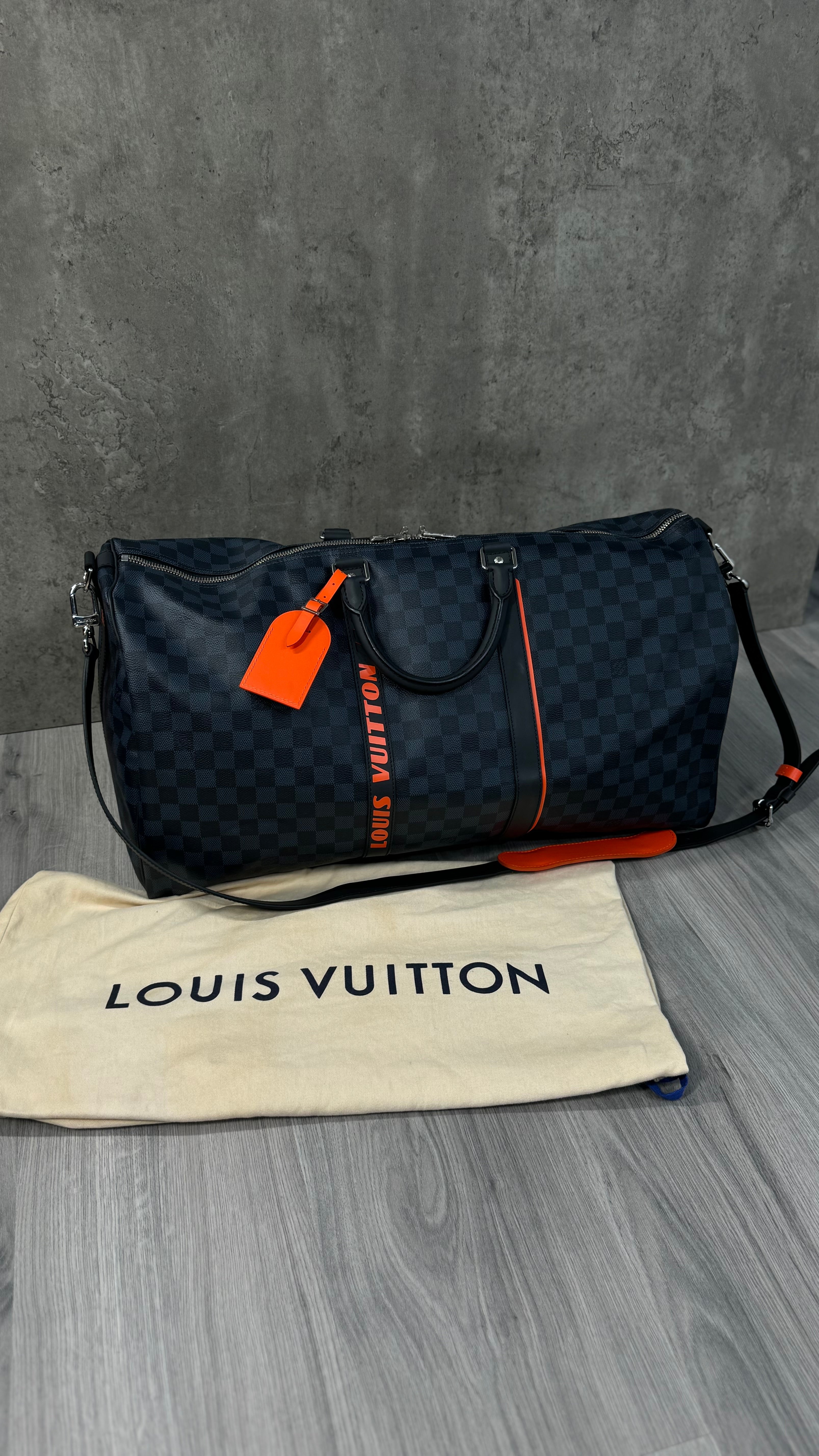 Louis Vuitton Damier Cobalt Race Keepall Bandoulière 55