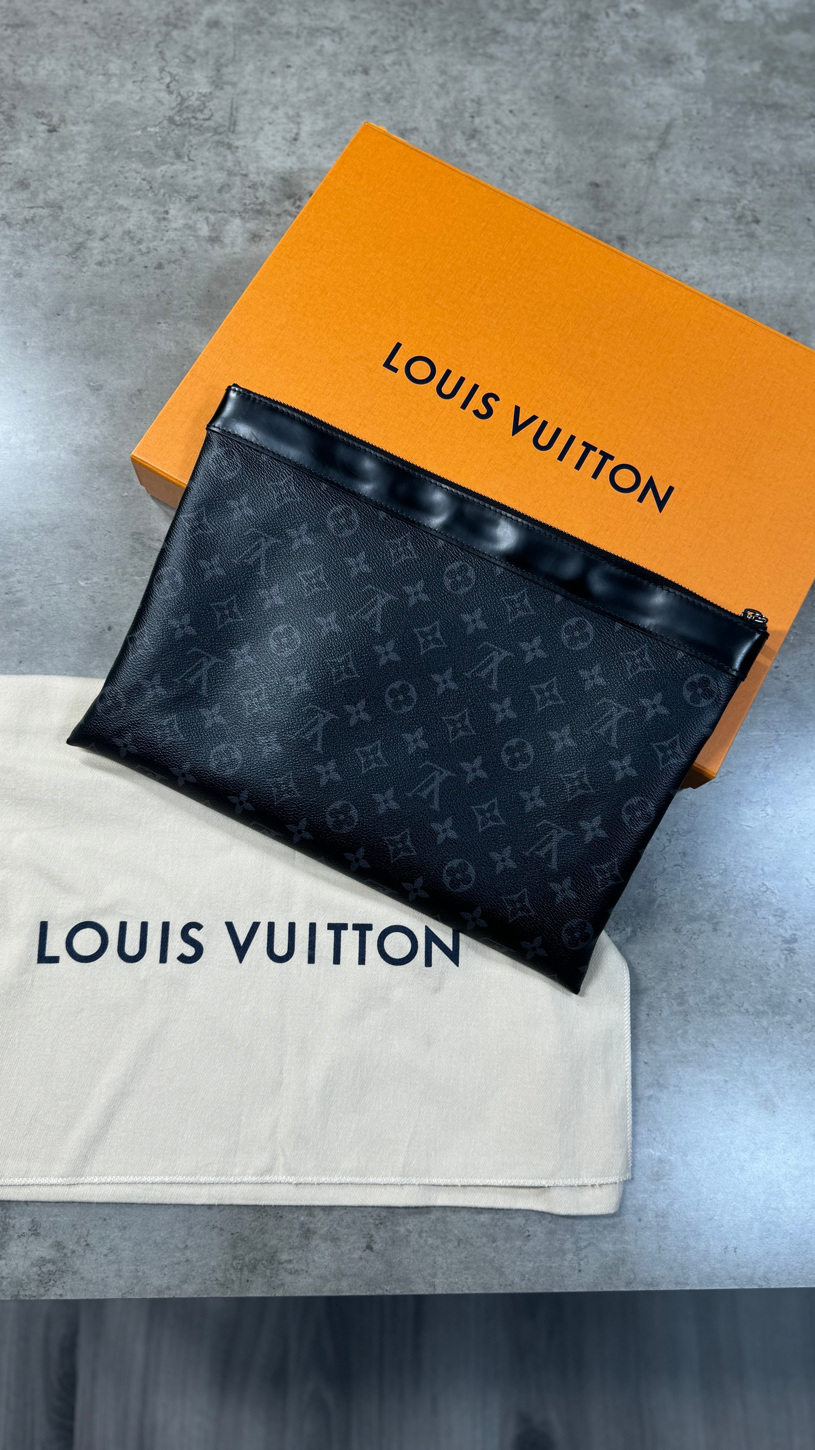 Louis Vuitton Black Monogram Clutch Bag / Small Laptop Case