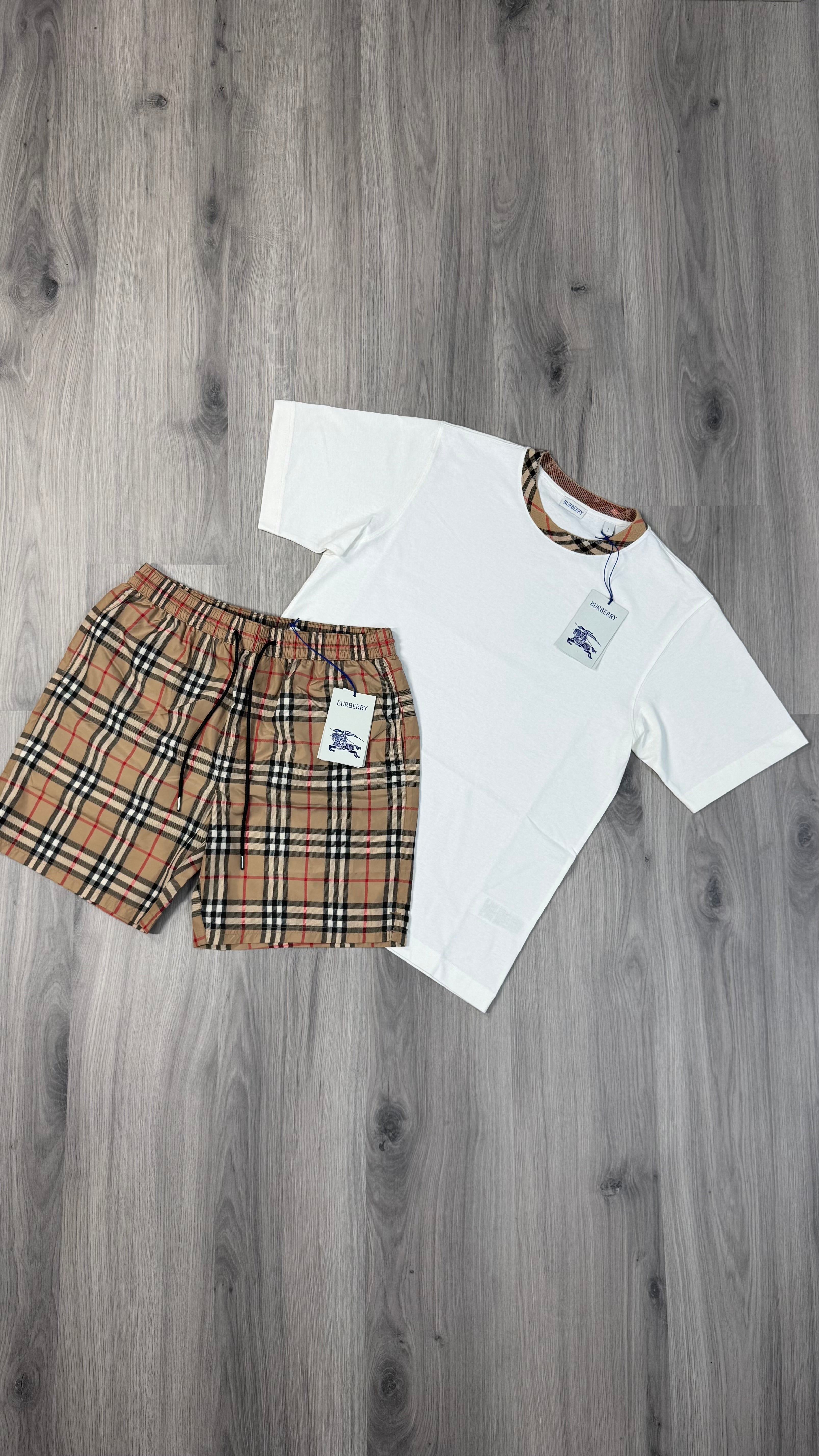 Burberry Checkered Collar T-shirt and Shorts Set