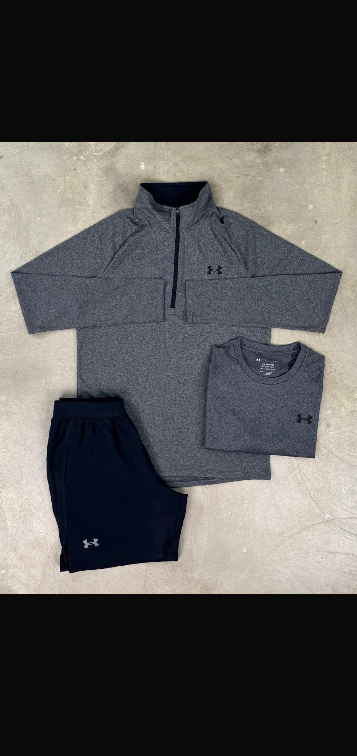 Under Grey Trio Set Shorts / Quarter zip / T-shirt