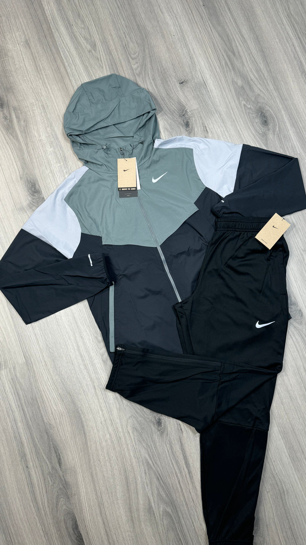 Nike UV Windrunner black and grey jacket and Nike Black Challenger bottoms set