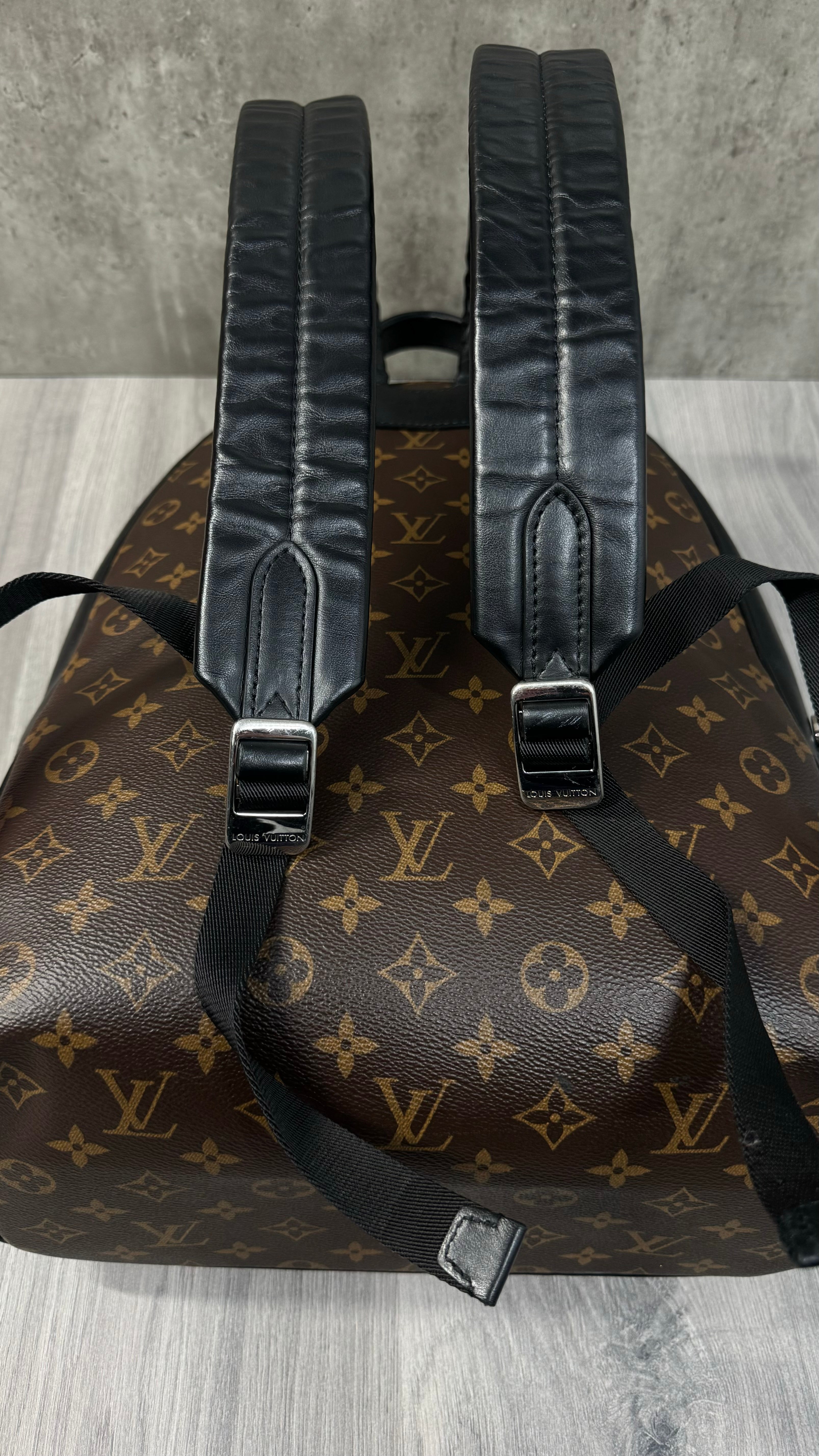 Louis Vuitton Josh Backpack In Monogram Macassar Canvas With Black Leather