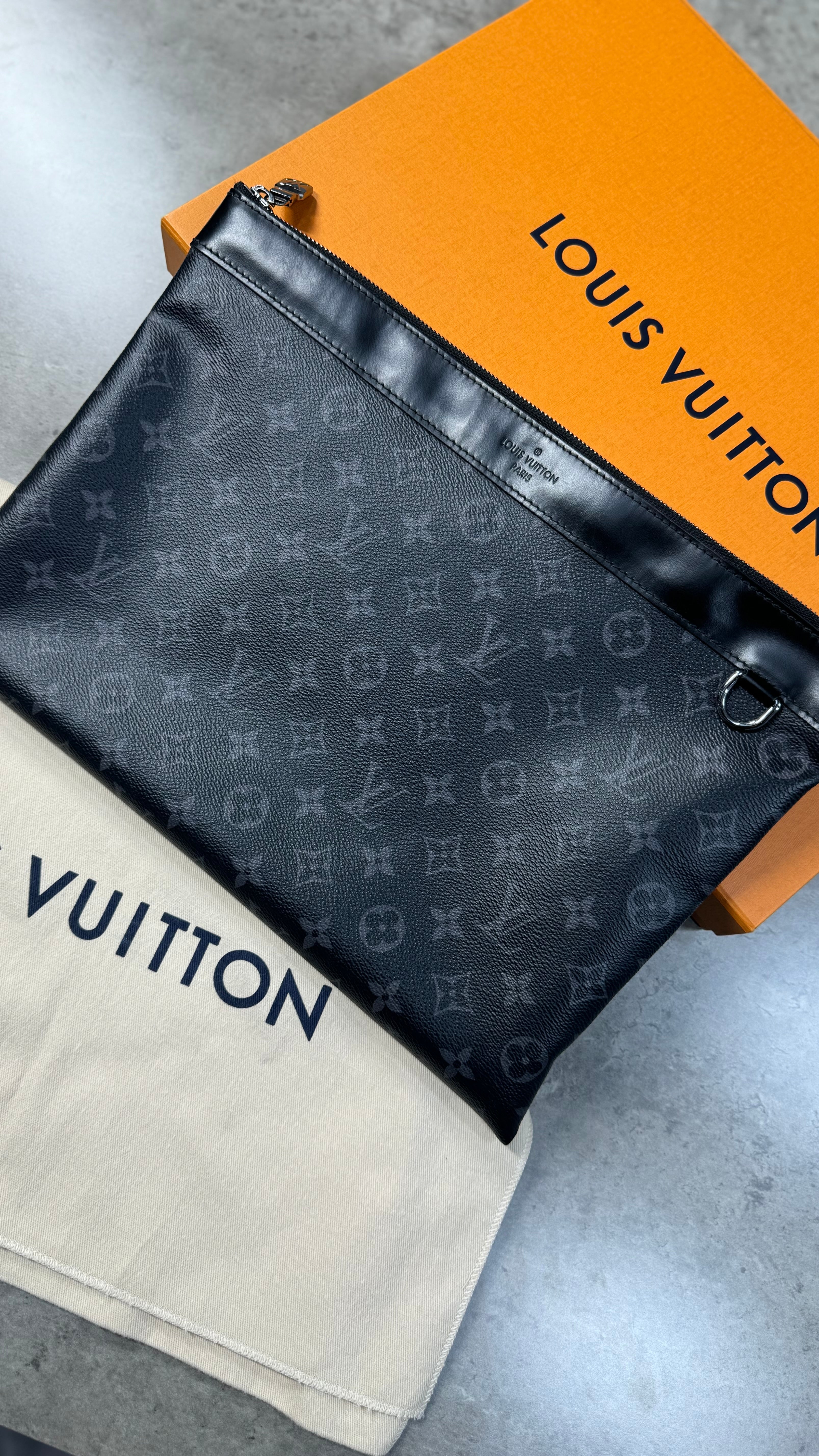 Louis Vuitton Black Monogram Clutch Bag / Small Laptop Case