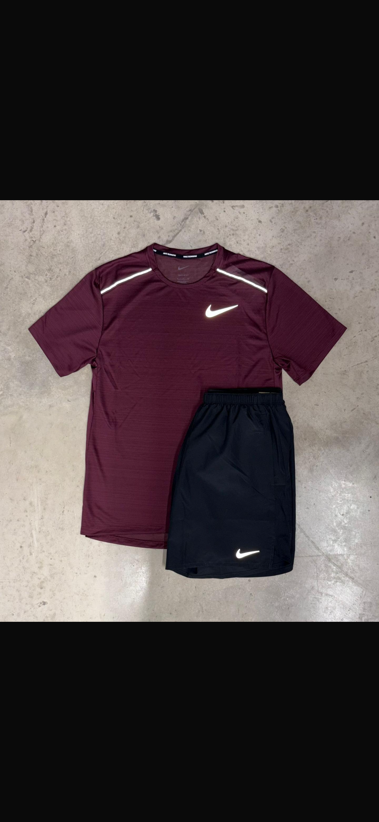 Nike Miler Maroon T-shirt and shorts set
