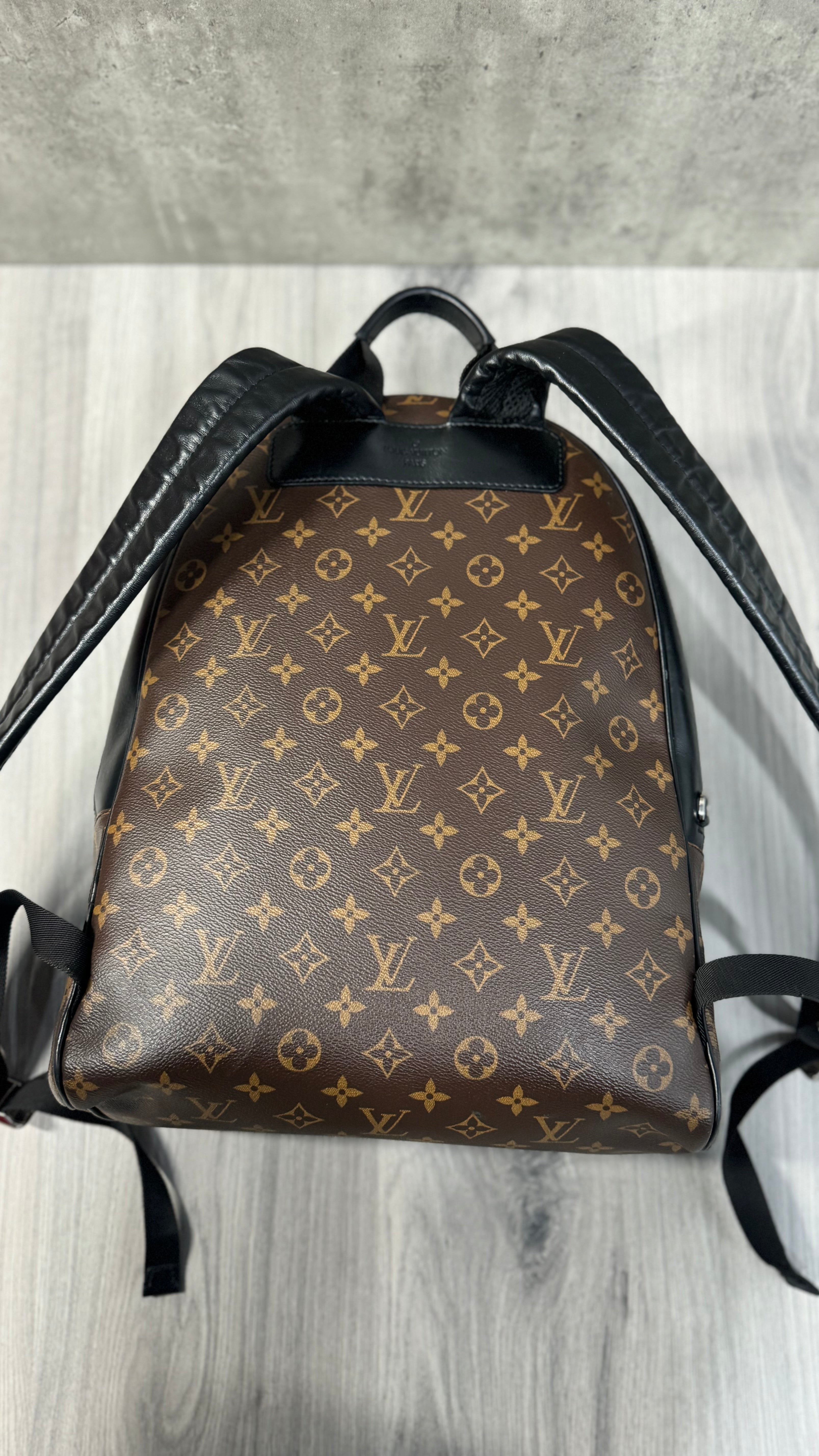 Louis Vuitton Josh Backpack In Monogram Macassar Canvas With Black Leather