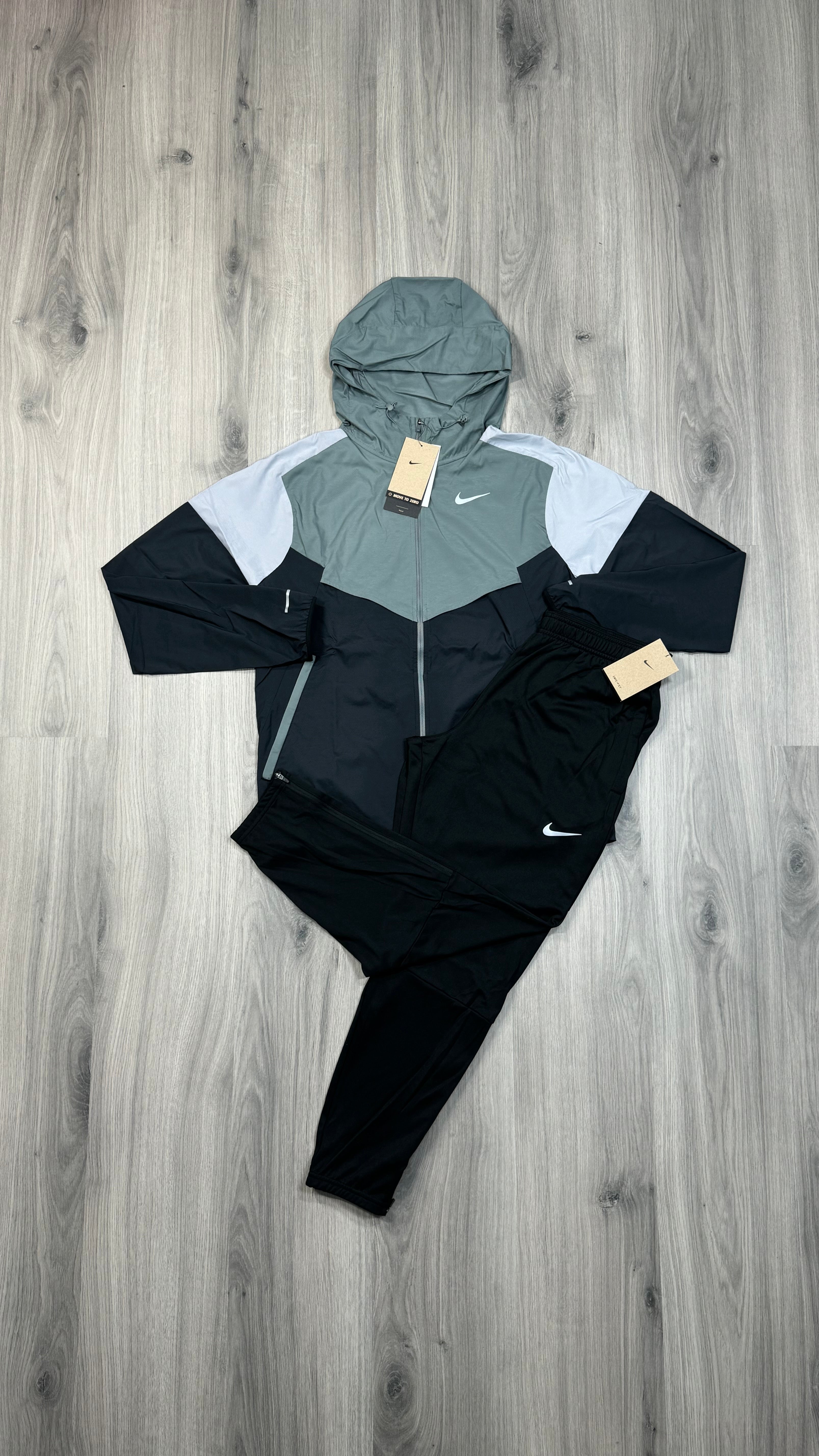 Nike UV Windrunner black and grey jacket and Nike Black Challenger bottoms set
