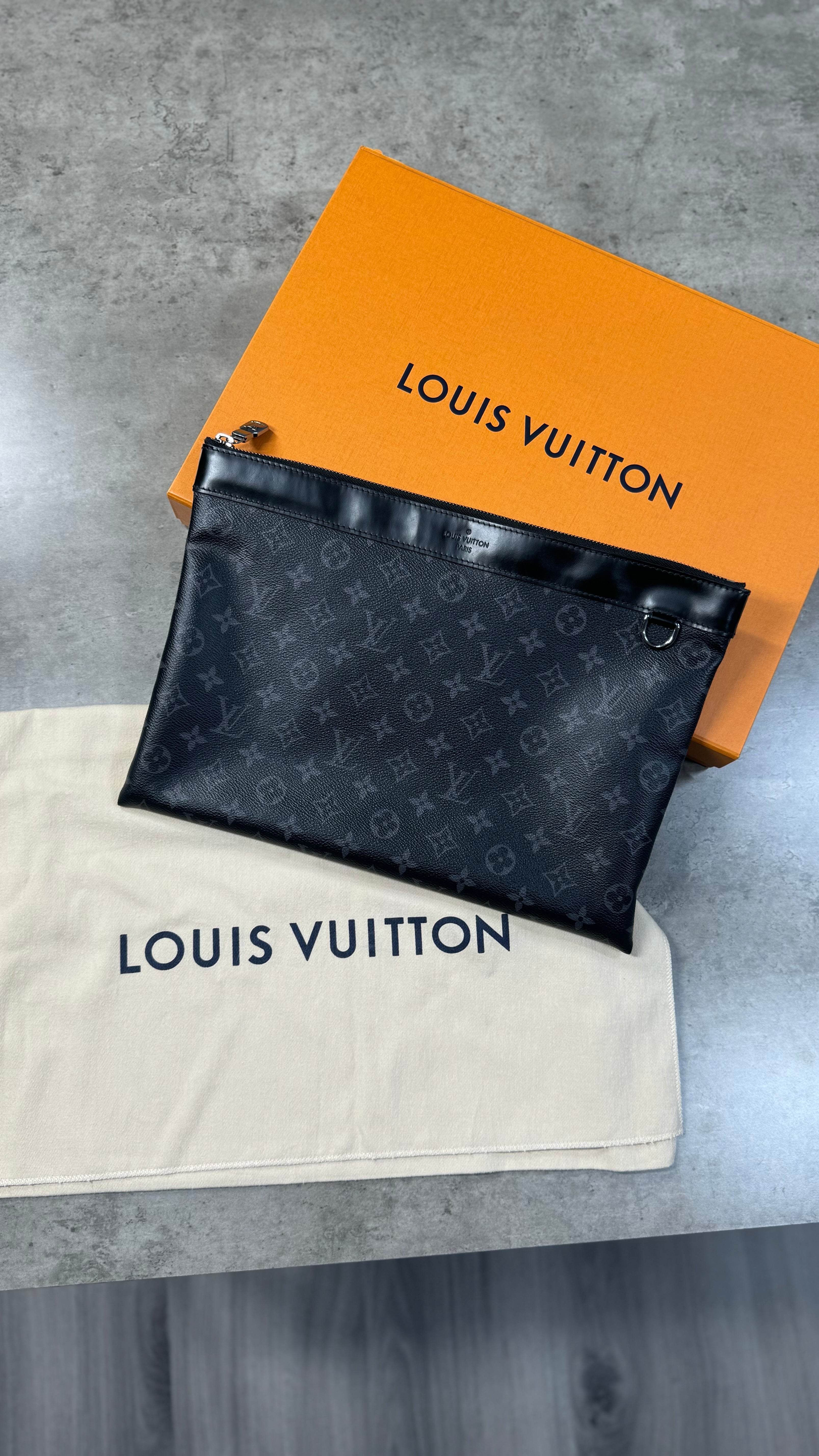 Louis Vuitton Black Monogram Clutch Bag / Small Laptop Case