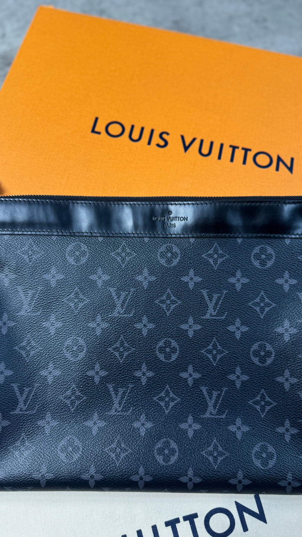 Louis Vuitton Black Monogram Clutch Bag / Small Laptop Case