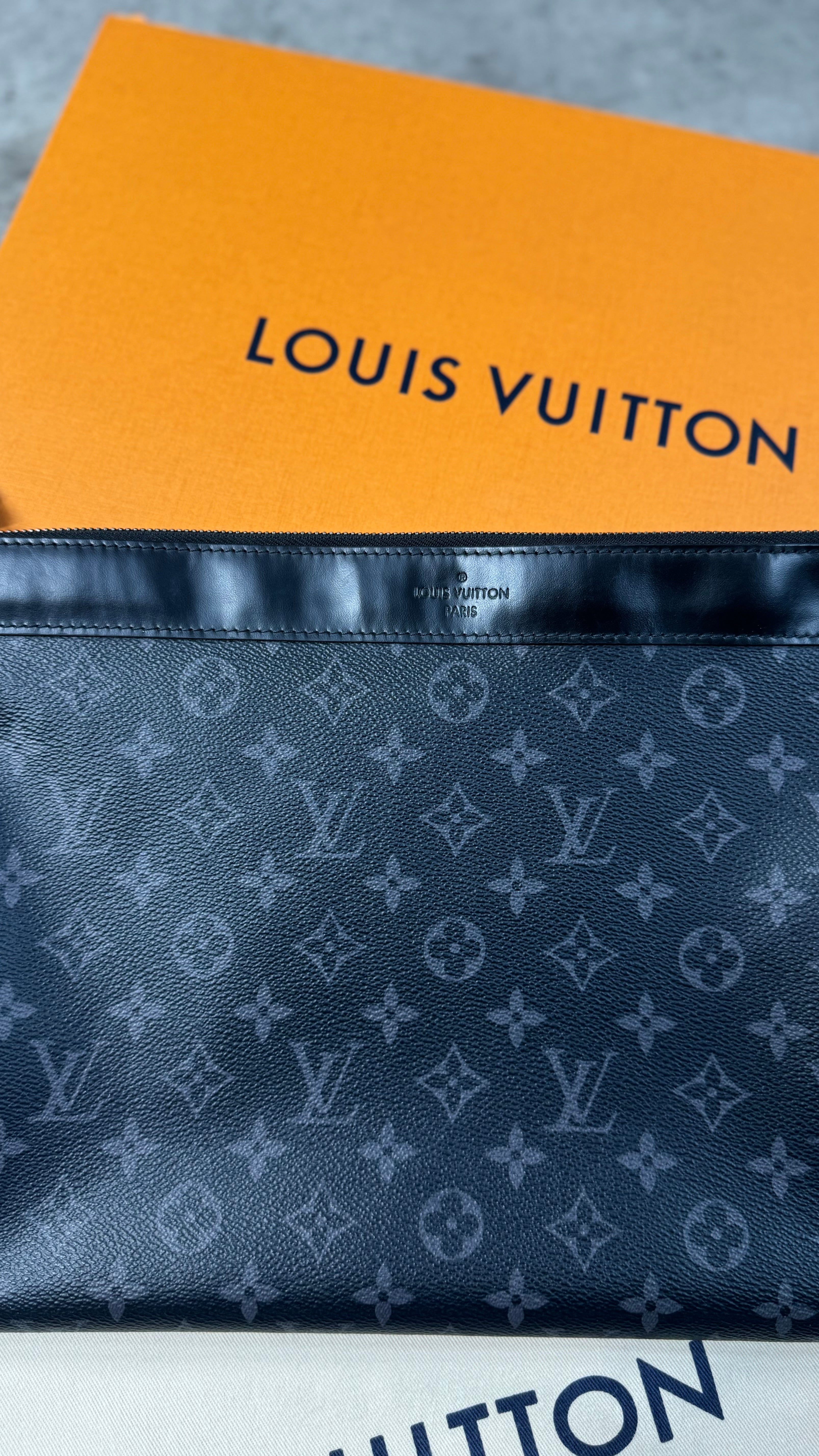 Louis Vuitton Black Monogram Clutch Bag / Small Laptop Case